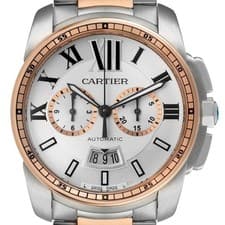 Cartier Calibre Chronograph 42 Silver Dial Steel Rose Gold Mens Watch W7100042