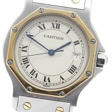 CARTIER W2001583 Santos Octagon LM Date Quartz Men's _949219 Authentic