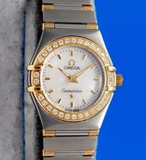 Ladies Omega Constellation 18K Gold SS Watch - White MOP Dial - Diamonds 1367.70