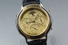 Vintage GUCCI 8300 Moon Phase Triple Calendar Gold Quartz Men Watch JAPAN