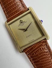 BAUME MERCIER 14k Solid Gold Vintage 1980s Swiss Quartz Tank Watch Unisex 25mm