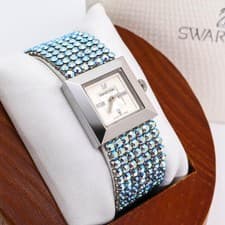 Swarovski Ellis Silver Light Blue Fully Serviced New Battery 30M Water Resistant