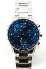 Movado Mens Stainless Steel Bold Verso Chronograph Waterproof Watch Silver