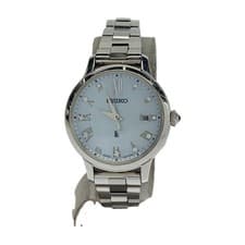 Used SEIKO◆Solar watch/analog/stainless steel/WHT/SLV/1b32-0az0//