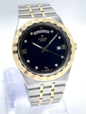 Tudor Royal 41mm 28603 Automatic Black Diamond Dial Gold Bezel Bi Metal Papers