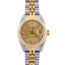 Rolex 69173 Lady-Datejust 26 mm Champagne Diamond Dial Jubilee Bracelet Box and