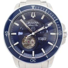 Used BULOVA Marine Star Open Heart Automatic Men's Watch Blue Dial