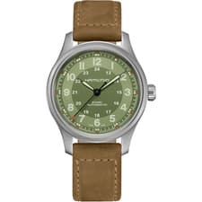 NEW HAMILTON KHAKI FIELD TITANIUM CASE GREEN DIAL BROWN LEATHER 42MM H70545560