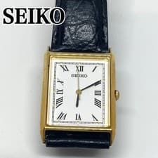 Seiko Dress Square Watch V701 5E10 Quartz Roman Gold Mens Wrist 19cm