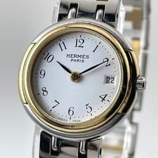 Hermes Clipper 199516 Quartz Watch Silver Gold Date Unisex Working New Battery