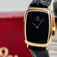 RARE *NEAR MINT w/Case* Vintage OMEGA De Ville Cal.1378 Qz Gold×Black 26mm Men's