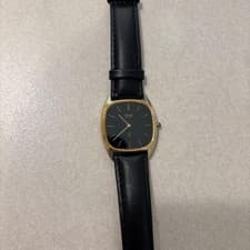 SEIKO Shario Quartz Vintage Wristwatch Timepiece Gold Black Leather 31mm Japan