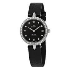 Omega De Ville Prestige Black Dial Black Leather Quartz Ladies Watch