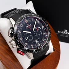 Edox Quartz Watch Silver Black Fully Serviced New Battery Working and Box Manual