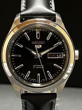 Seiko Five Automatic Watch Men Black Dial Day Date 38mm Vintage Timepiece