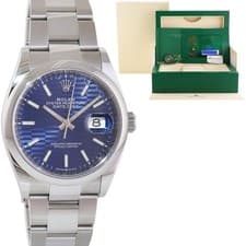 2024 NEW PAPERS Blue Motif Rolex DateJust 36mm 126200 Steel Oyster Band Watch