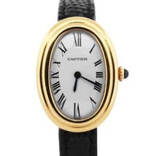 Ladies Cartier Baignoire White Roman PARIS DIAL 18K Yellow Gold 22mm 78094 BOX