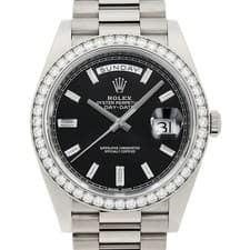 ROLEX Day Date 40 Bezel Diamond 10P Baguette Diamond 228349RBR black Random ...
