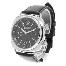 PANERAI RADIOMIR PAM00184 42mm SS Black Dial Leather Strap GMT Automatic #C167