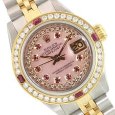 Rolex Datejust 69173 Two-Tone Pink MOP String Dial Ruby Bezel 18KY SS Watch