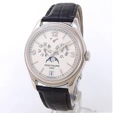 Patek Philippe Annual Calendar 18k White Gold Leather Cream Mens Watch 5146G-001