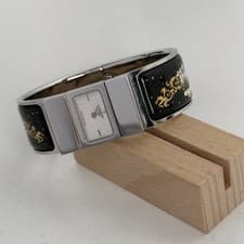 Hermes Loquet LO1.210 Bangle Watch in Black Enamel and Stainless Steel