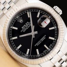 2008 CARD ROLEX MENS DATEJUST 116234 36MM BLACK 18K GOLD STEEL JUBILEE WATCH