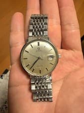 OMEGA Vintage De Ville Automatic Date SS Watch Men 34mm Classic Dress Timepiece