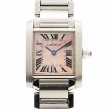 Cartier Tank Française SM W51028Q3 Pink MOP Dial Ladies Quartz Watch 20mm Steel