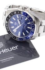 TAG Heuer Aquaracer Calibre 7 GMT WAY201T Blue Dial 44mm Auto Men's Watch w/Card