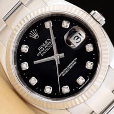 2008 CARD ROLEX DATEJUST 116234 BLACK DIAMOND DIAL 18K GOLD STEEL OYSTER WATCH