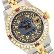 Rolex Datejust 69173 TwoTone Grey Meteorite String Dial Ruby Bezel 18KY SS Watch