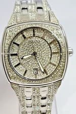 BULOVA MEN'S SILVER TONE CRYSTAL PHANTOM DATE QUARTZ CASE WATCH MB5-58