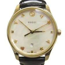 Used GUCCI Watch Analog Quartz 3 Hand Date 126.5 Leather Shell Dial White Black