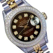 Rolex Datejust Two-Tone 14KY SS Brown Vignette Diamond Dial Bezel Lugs Watch