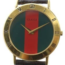 Gucci 3000.2M Wristwatch Quartz Leather Interlocking Gold Men Used