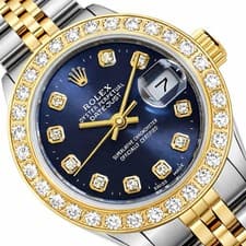 26mm Rolex Datejust 69173 18K Gold Diamond Dark Blue Dial Steel Woman's Watch