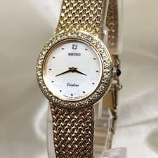 SEIKO Exceline Women Quartz Watch MOP Dial Diamond Bezel 4N20-0390 Japan