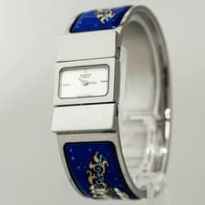 *NEAR MINT* HERMES Location L01.210 Quartz Enamel Blue Bangle 19mm Women's Watch