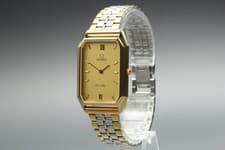 OMEGA De Ville Cal.1377 Gold Roman Tank Quartz Two Tone Men's Watch Near MINT