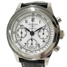 LONGINES Heritage Automatic Winding Watch Black Leather White Dial Men's