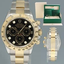 MINT PAPERS Rolex Daytona 116523 Black Diamond Dial Steel Yellow Gold Two Tone