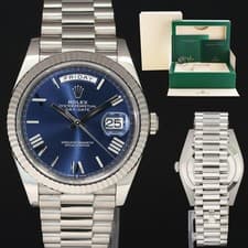 2021 NEW Rolex 40 White Gold President Day Date Blue Roman 228239 Watch Box