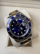 Rolex Submariner Date 40mm BLUE 18K Yellow Gold NO-HOLES Steel 16613
