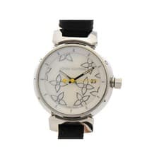 LOUIS VUITTON watch Tambour Q121C wristwatch stainless steel SS leather SS white