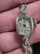 Ladies Omega Wind Up Movement 14K White Gold Diamonds 17.4 Grams Parts Only WB