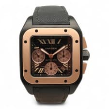 Cartier Santos 100 XL Carbon 18k Rose Gold Titanium Black Dial Watch W2020004