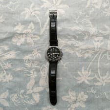 Frederique Constant Chronograph Watch Black Dial Quartz Working Leather Vintage