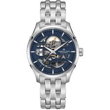 NEW HAMILTON JAZZMASTER SKELETON AUTOMATIC 40MM BLUE DIAL BRACELET H42535141