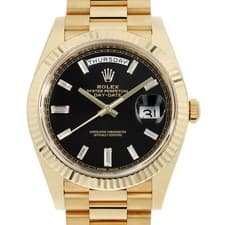 ROLEX Day Date 40 10P Baguette Diamond 228238A black Random Number second ha...